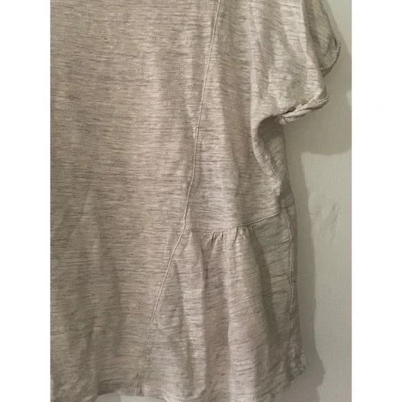 Madewell 100%Linen Peplum Side Ruffle Top Oatmeal Beige Short Sleeve T L - Picture 4 of 8